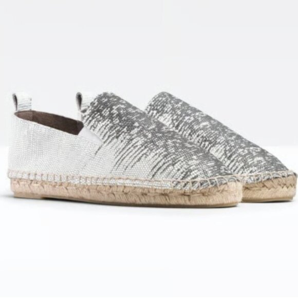 Vince Robin Espadrille Womens 7M Grey White Slip On Reptile Jute Sole Casual - Picture 1 of 6